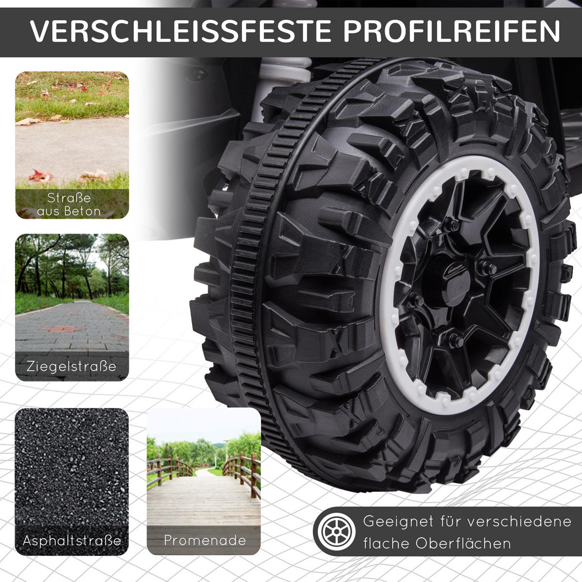 MINI ELEKTRO-QUAD KINDER, Schwarz+Weiß, Kunststoff+ Metall - Schwarz, Metall (83/53/55.5cm) - HOMCOM
