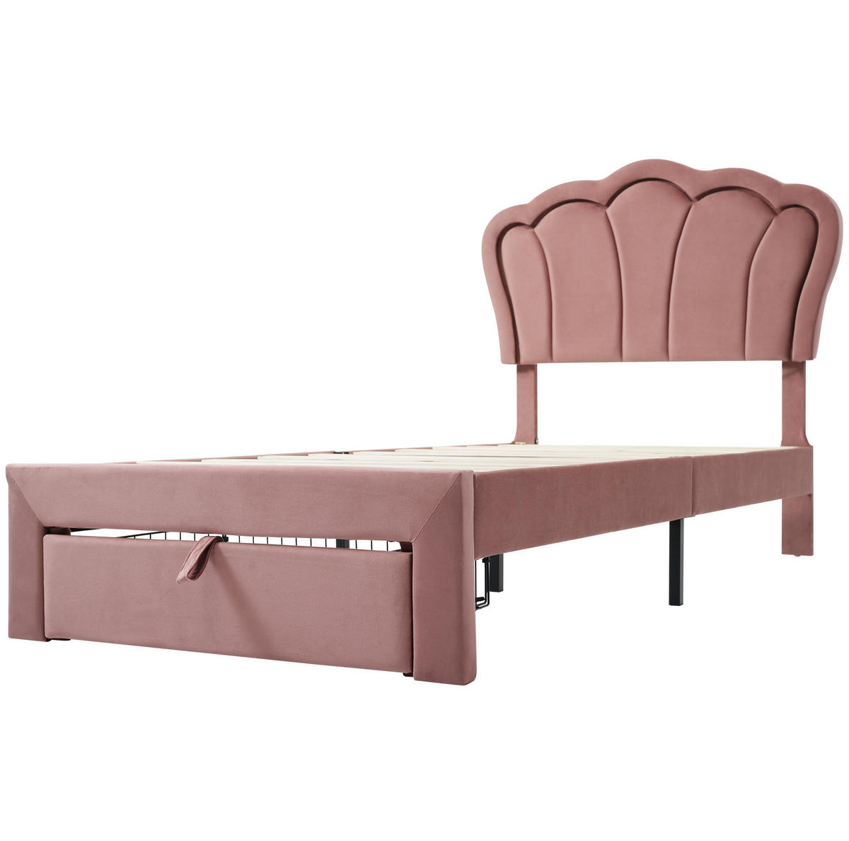 POLSTERBETT 90/190 cm mit RGB-LED, Schublade, verstellbarem Kopfteil und Blumenmuster aus Samt, Rosa - Rosa, Textil (90/190cm) - Redom