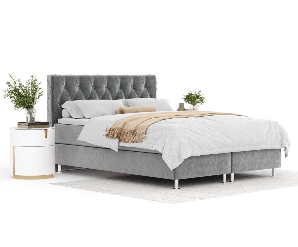 BOXSPRINGBETT Otus Grau 180/200 cm mit Latex-Topper - Silberfarben/Grau, Holz/Holzwerkstoff (180/200cm) - Maison de Reve