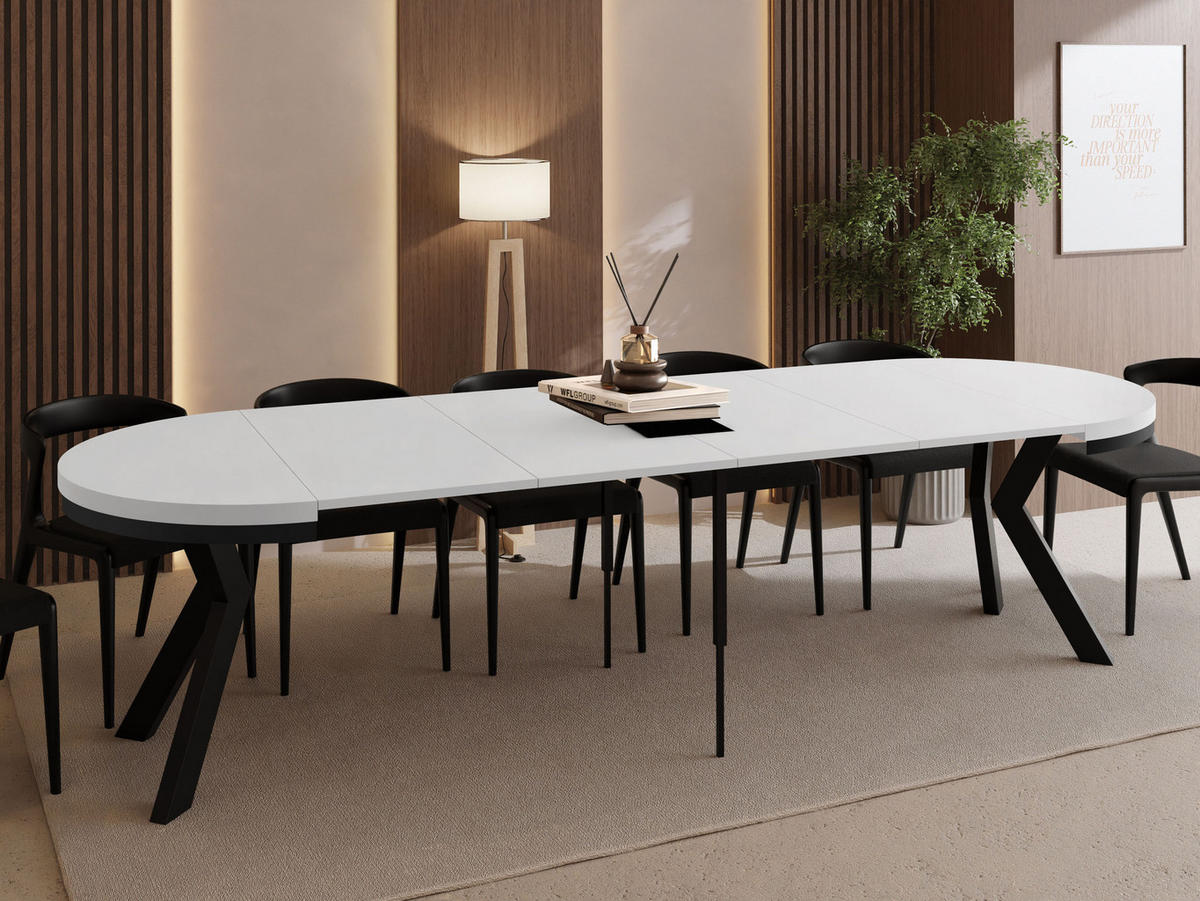 ESSTISCH Savio Neo rund ausziehbar verlängerbar XXL, Weiß 100-300/100/77 cm - Schwarz/Weiß, Holz/Holzwerkstoff (100/100/77cm) - WFL GROUP
