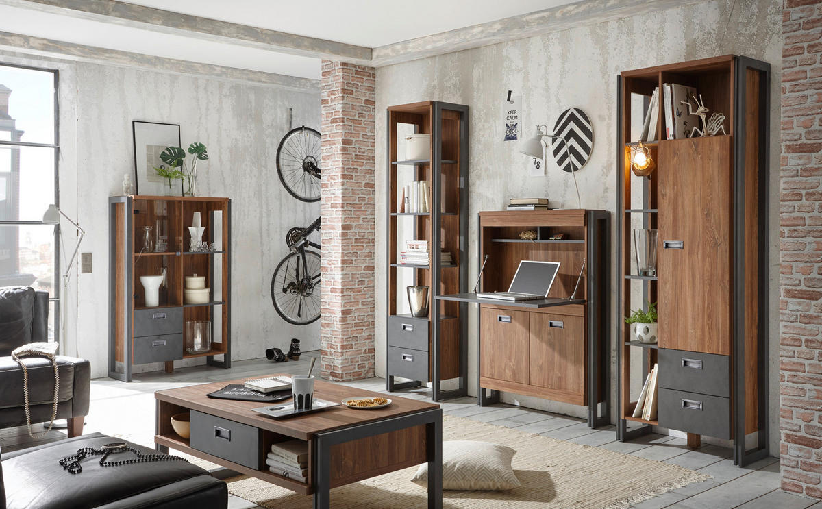 HIGHBOARD I12 Stirling Oak & Matera 90/140/33 cm mit Glastür - Eichefarben, Holzwerkstoff (90/140/33cm) - Livojo