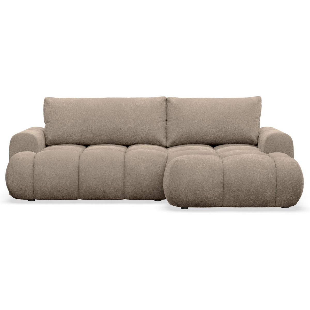 ECKSOFA Ombo Mini, Dunkelbeige Bouclé, rechtsseitig - Beige/Schwarz, Kunststoff/Textil (256/155cm) - Selsey