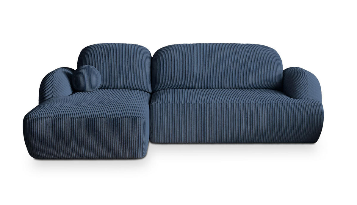 ECKSOFA MODENZA P L-S Blau Kordstoff mit Schlaffunktion - Blau, Holz (266/148cm) - MASSENO