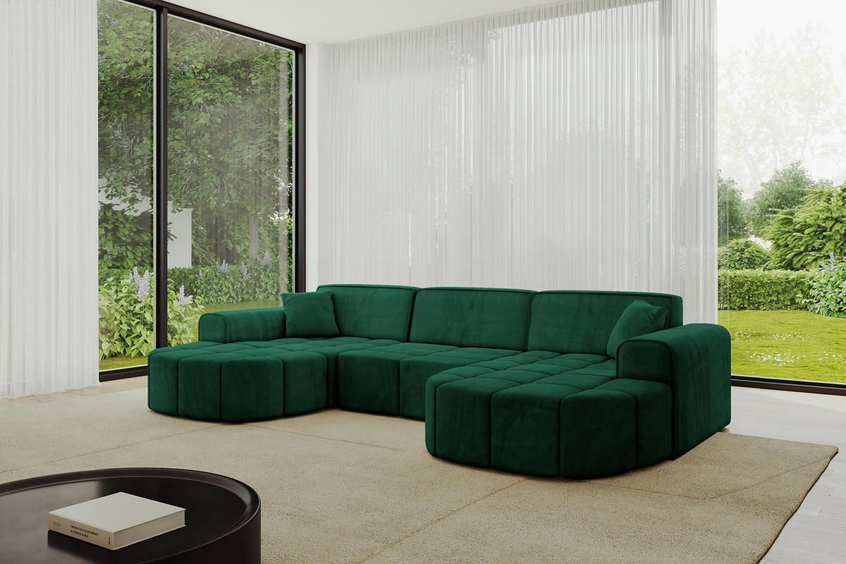 WOHNLANDSCHAFT LIVO-U1 - 315x173x79,5 cm Grün - Grün, Holzwerkstoff/Textil (315/79/173cm) - ALTDECOR