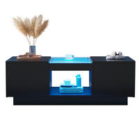 COUCHTISCH aus Spanplatte 100x50x35,5 cm Schwarz mit LED-Beleuchtung, App-Steuerung und 2 Schubladen - Schwarz, Holzwerkstoff (100/50/35.5cm) - Modfu