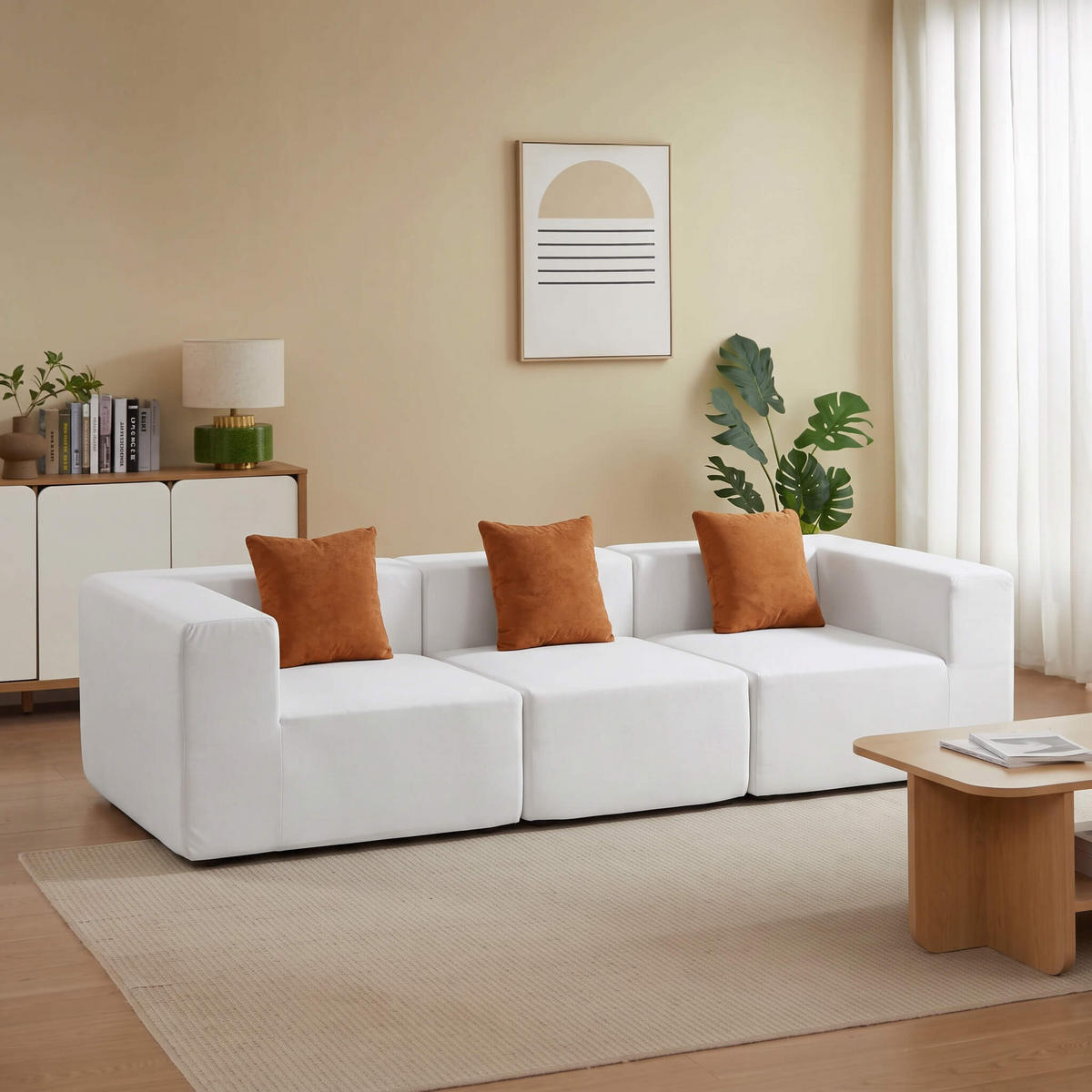 SOFA Pure - Weiß Orange - Weiß, Textil (300/62/100cm) - COCO Living