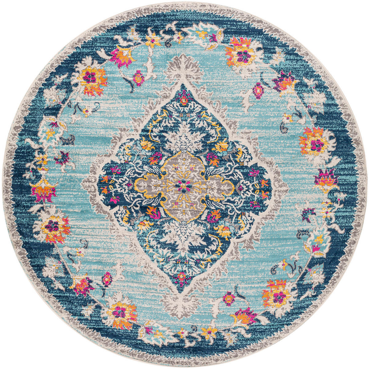 VINTAGE-TEPPICH Rund Ø 160 cm Blau - Blau, Textil (160/160cm) - LIVABLISS