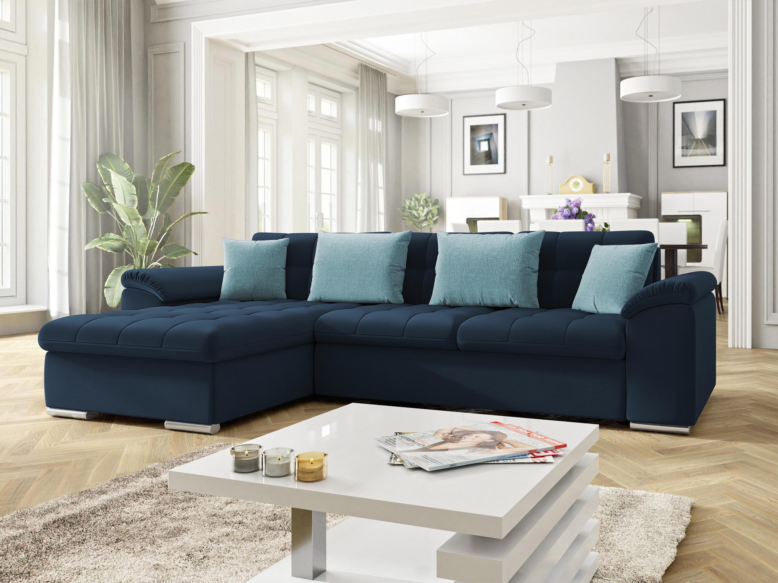 ECKSOFA Diana Premium, Seite: Links - Dunkelblau, Holz/Textil (280/160cm) - MIRJAN24