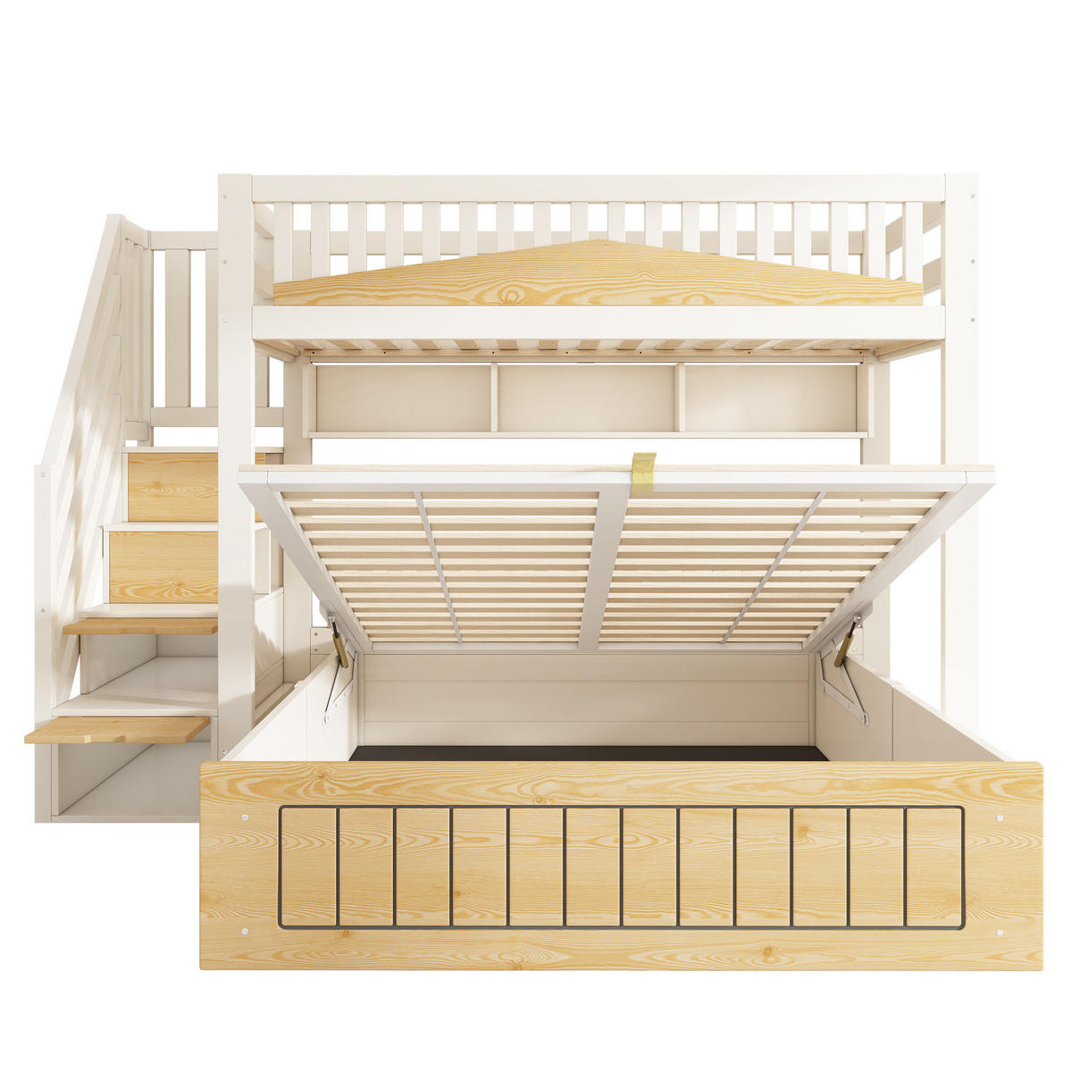 ETAGENBETT 90/140/200 cm mit Stauraum, Treppenschrank und USB/USB-C, Weiß/Natur - Weiß, Holzwerkstoff (90/200cm) - Redom