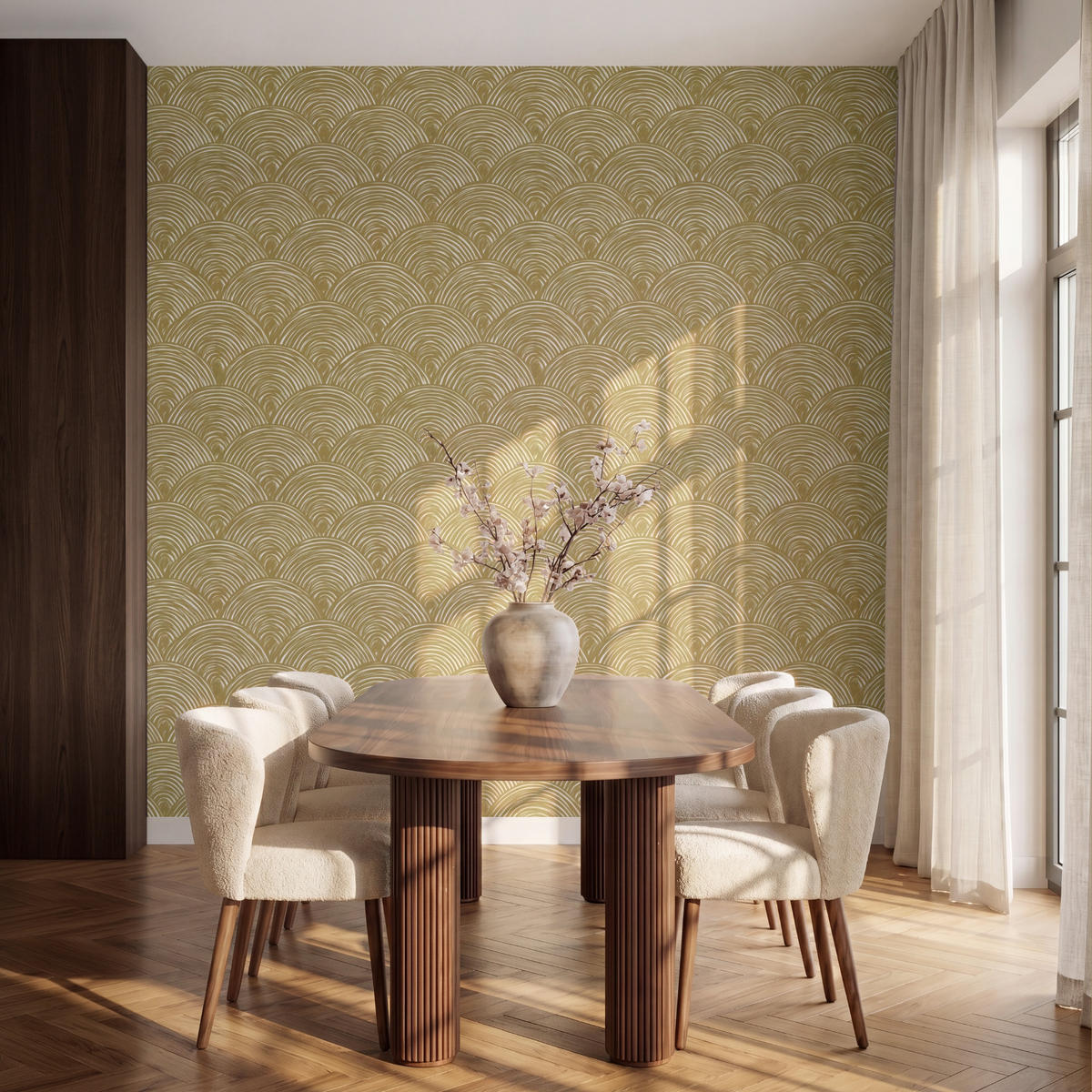 TAPETE - Fächer - Geometrisch - Grün - 240x240 cm - Goldfarben, Papier (240/240cm) - OnlyWow