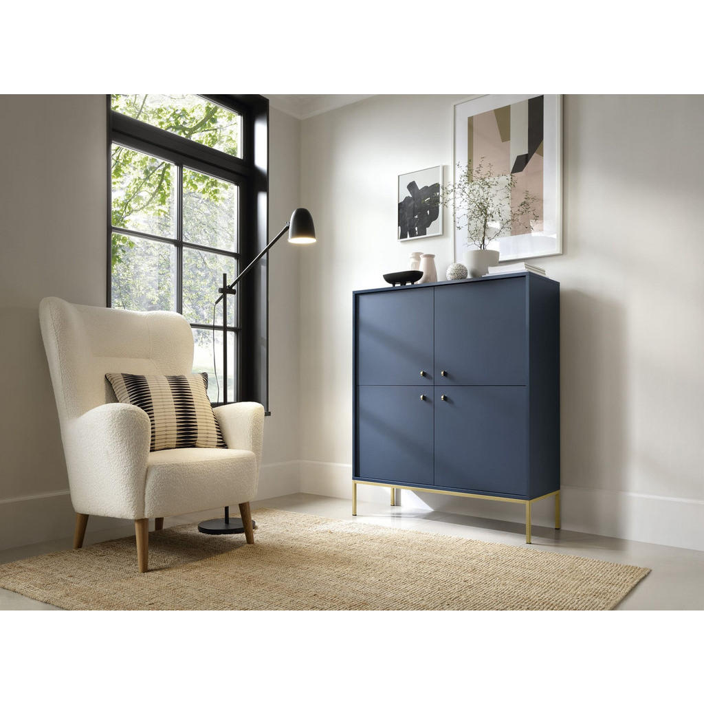 Thumbnail - Möblo Kommode, Dunkelblau, Gold, Holzwerkstoff, 104x125x39 cm, Wohnzimmer, Kommoden & Sideboards, Highboards
