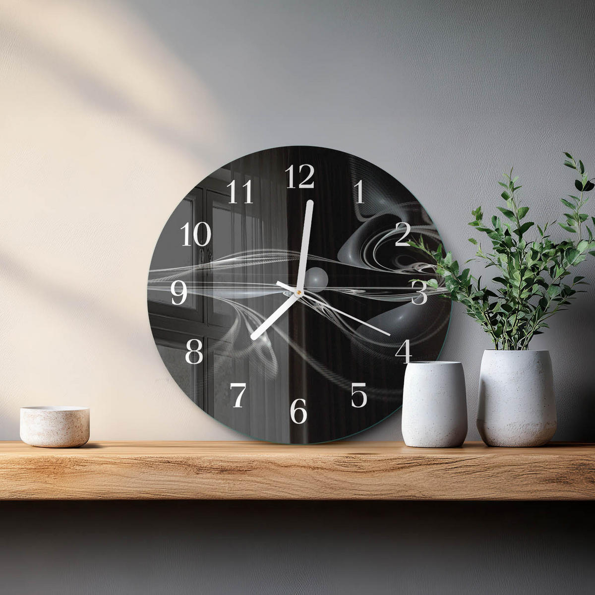 WANDUHR fi30 cm - Abstraktion - Schwarz, Glas (30/30/0.4cm) - TULUP