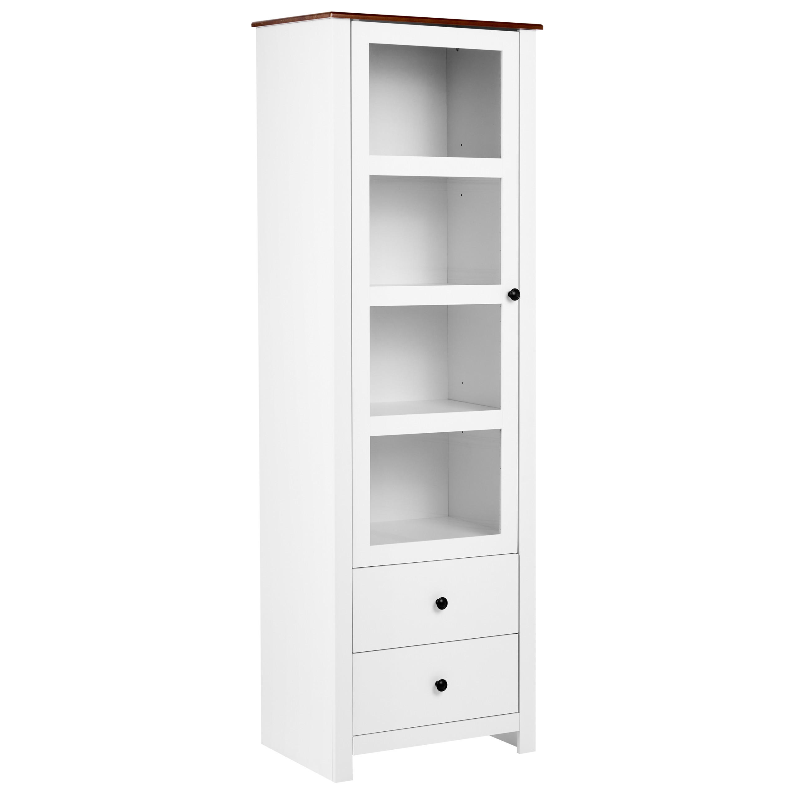 VITRÍNA se skleněnými dveřmi 60 cm Bílá Pimba - tmavě hnědá, kompozitní dřevo (60/180/40cm) - Beliani