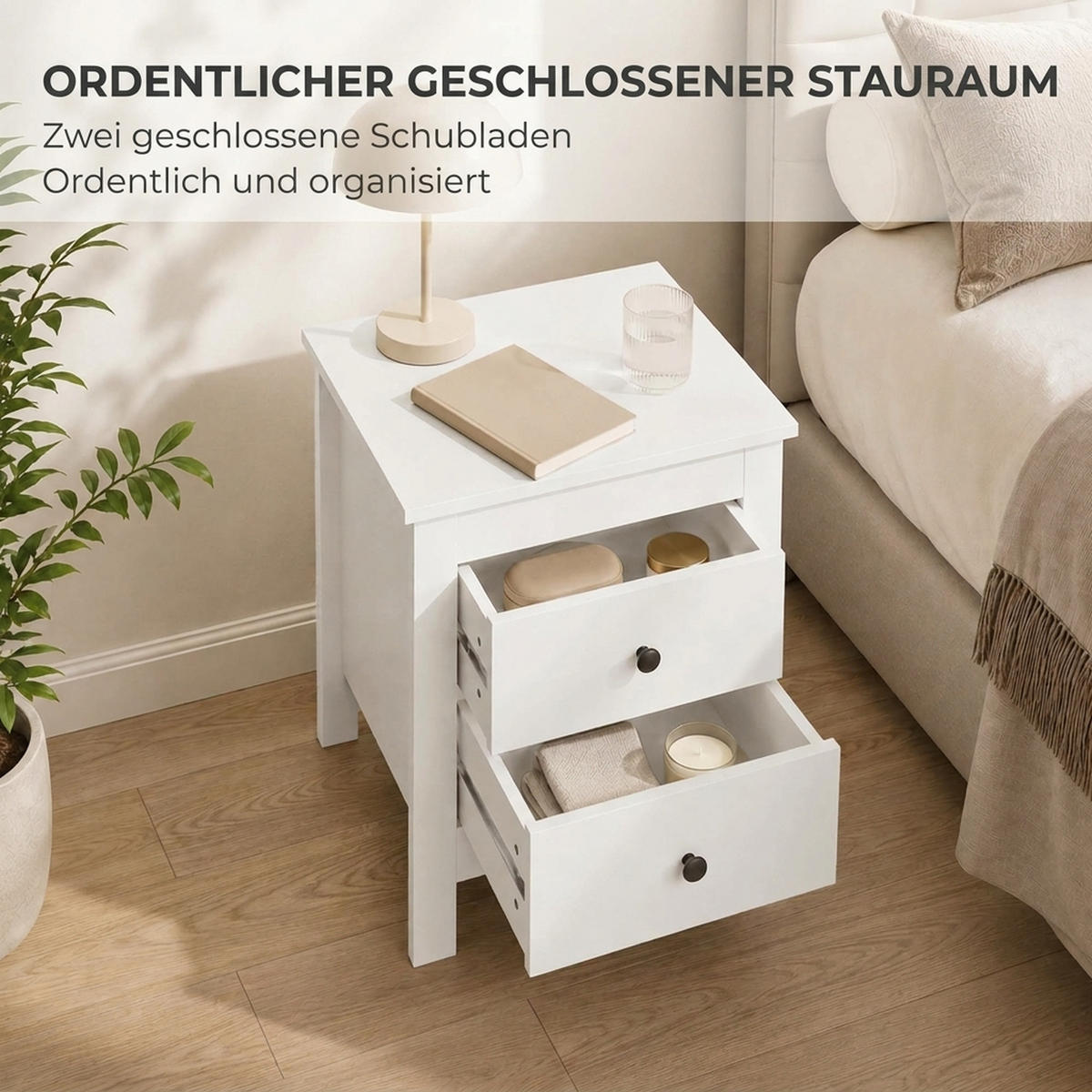 NACHTTISCH MDF Metall Weiß - Weiß/Nickelfarben, Holzwerkstoff/Kunststoff (39.5/51/48cm) - HOMCOM