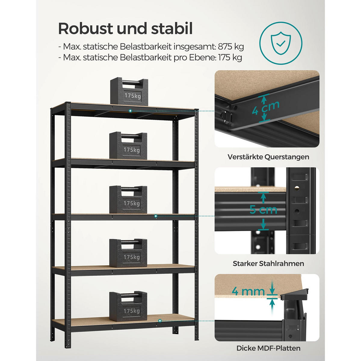 SCHWERLASTREGAL Bangkok 2er-Set - Schwarz, Metall (120/200/60cm) - Hansiro