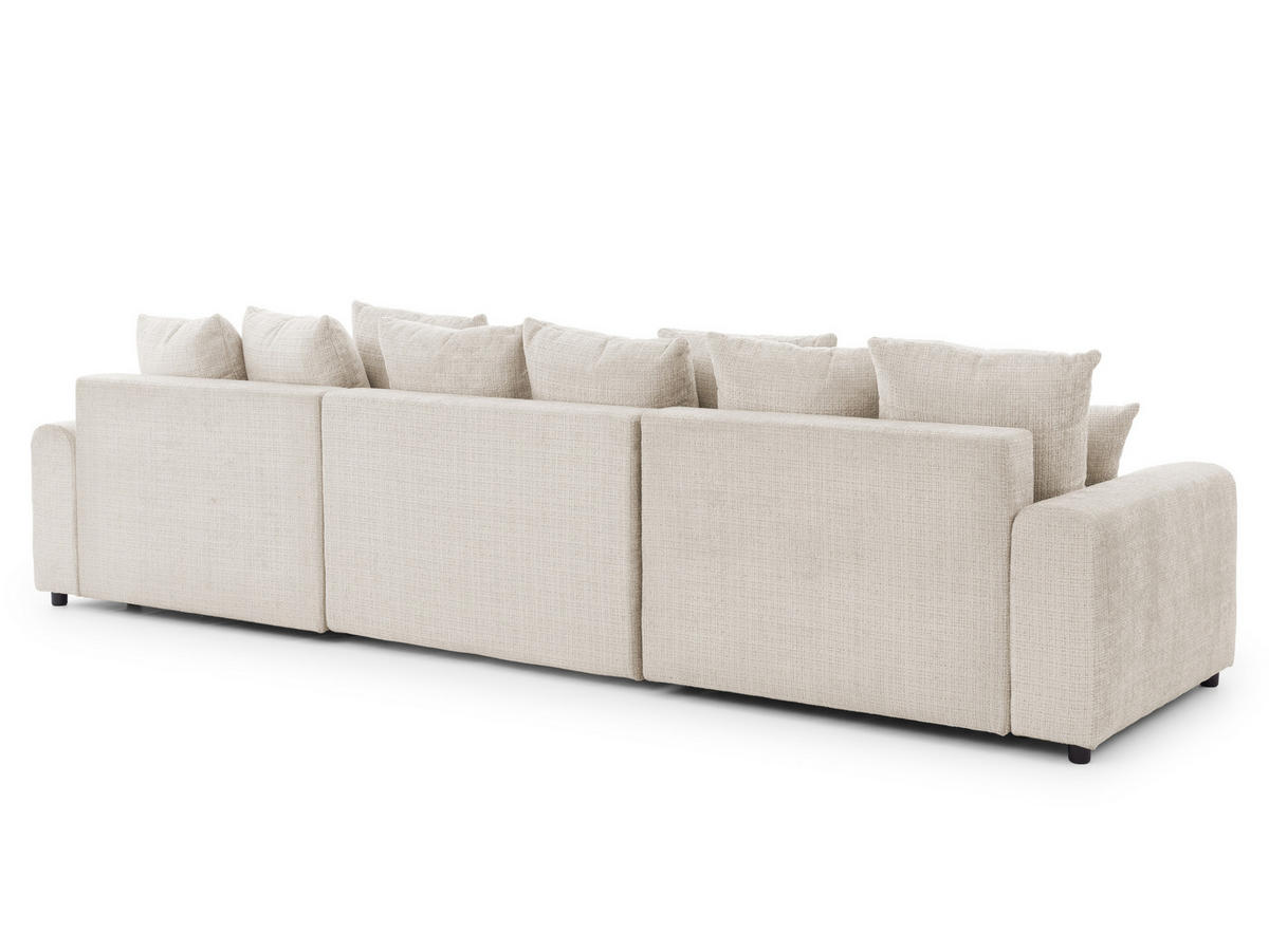 WOHNLANDSCHAFT Calma mit Schlaffunktion und Bettkasten im Bumpy-Design aus weichem Beige Chenille-Stoff - Beige/Schwarz, Holz/Kunststoff (336/88/140cm) - S-Style Möbel