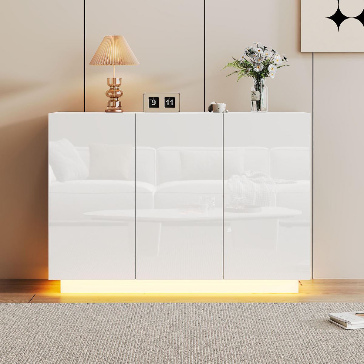 SIDEBOARD LED Weiß Hochglanz 120x40x75cm Stauraum Modern - Weiß, Holzwerkstoff (40/75/120cm) - FLIEKS