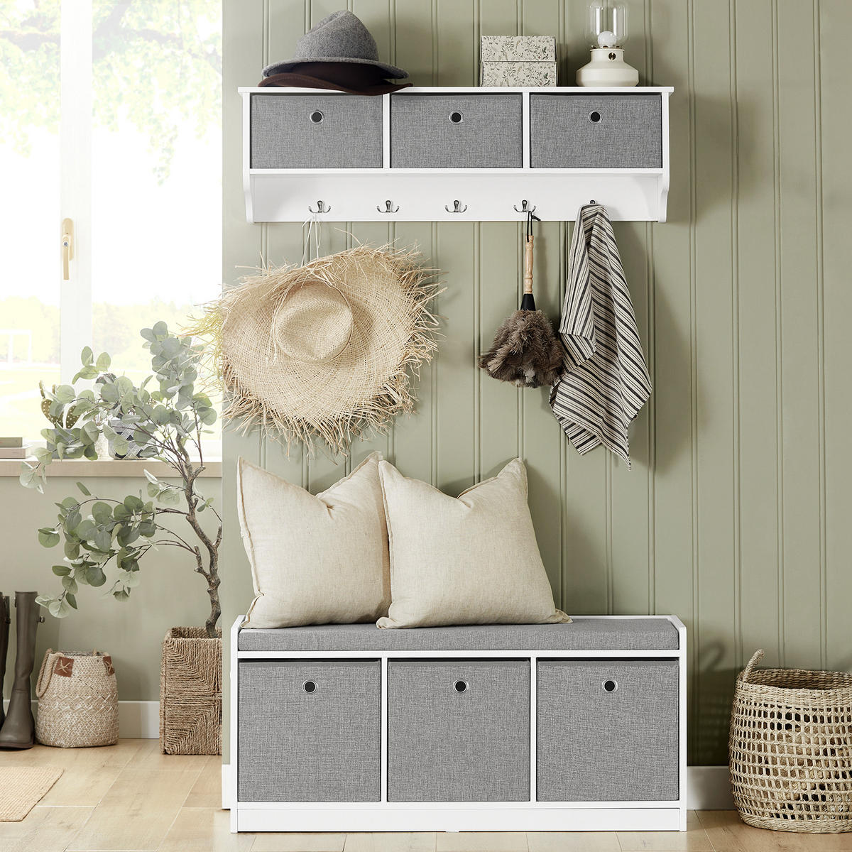 SCHUHBANK Grau - Weiß, Holzwerkstoff (102/45/32cm) - SoBuy