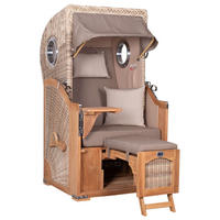 STRANDKORB Düne 1 Sitzer Teak PE Shell - Taupe/Braun, Holz/Textil (96/165/80cm) - Mr. Deko