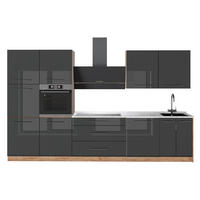 KÖK Fame-Line, Antracit högblank/Goldkraft ek, 340 cm AP Marble - Honungsek/Svart högglans, Träbaserade material (340/206.8/60cm) - Vicco
