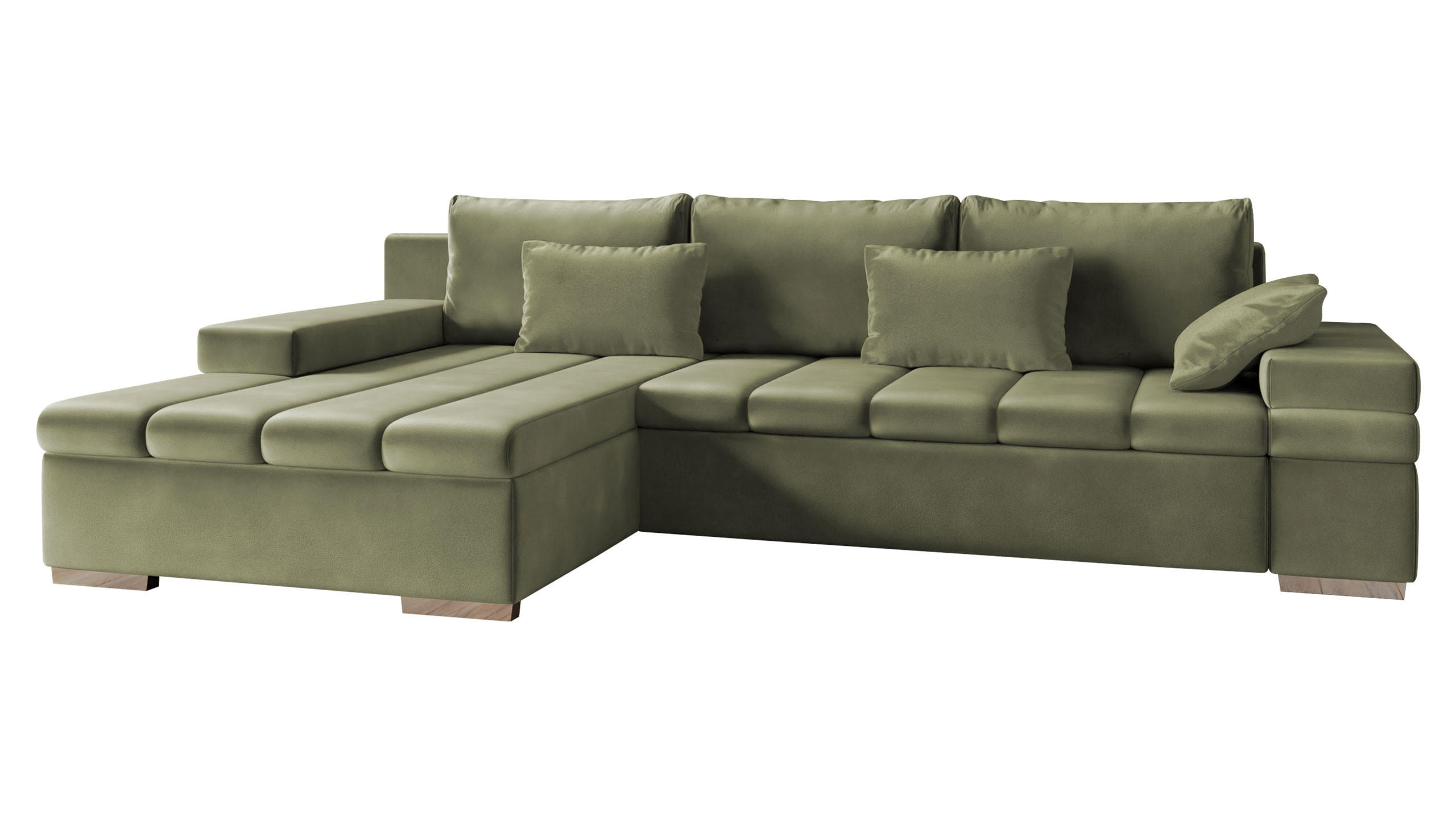 ECKSOFA Bangkok, Seite: Links - Silberfarben/Hellgrün, Holz/Textil (310/175cm) - MIRJAN24