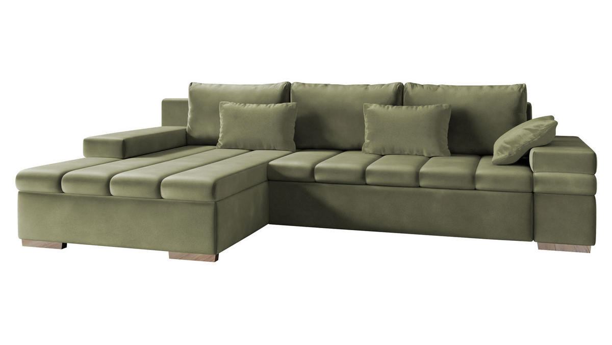 ECKSOFA Bangkok, Seite: Links - Silberfarben/Hellgrün, Holz/Textil (310/175cm) - MIRJAN24