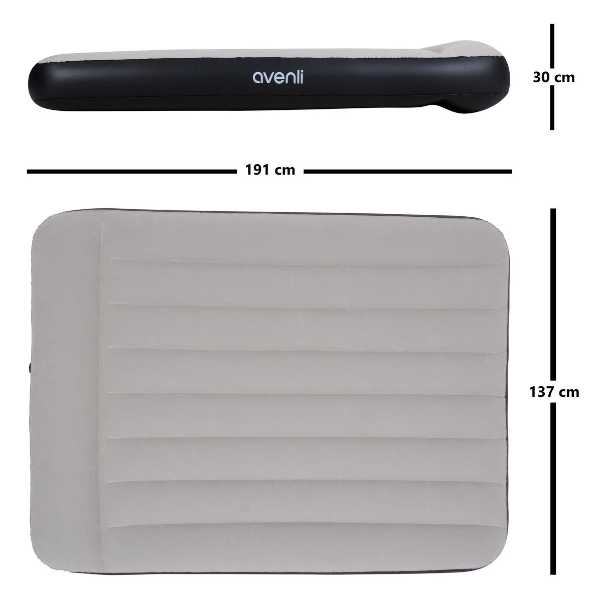 LUFTBETT Luftmatratze selbstaufblasend 191 x 137 x 47 cm mit integrierter Pumpe - Schwarz/Grau, Kunststoff (137/191cm) - Avenli
