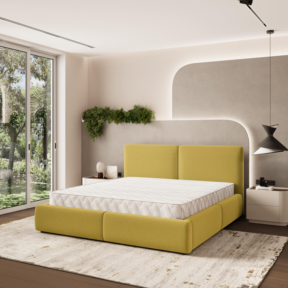 POLSTERBETT FELURO 160x200 cm mit Bettkästen - Gelb - Gelb, Holz (160/200cm) - MASSENO
