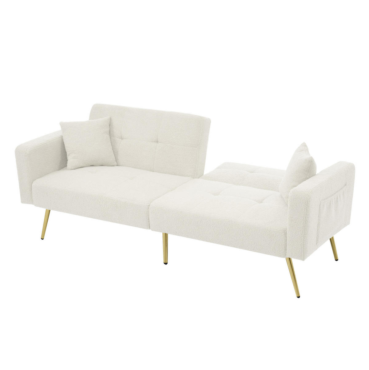 SCHLAFSOFA aus Lammwollstoff 175x64x72 cm Weiß mit Bettfunktion, verstellbarer Rückenlehne und Seitentaschen - Weiß, Kunststoff (175/72/64cm) - Modfu