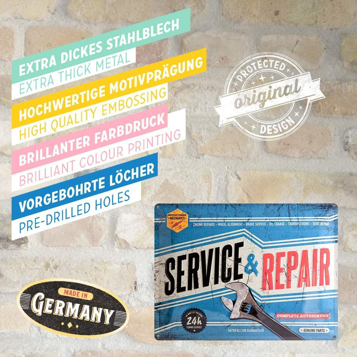 BLECHSCHILD 30/40 cm Best Garage Service & Repair - Multicolor, Metall (40/30/0.2cm) - Nostalgic-Art