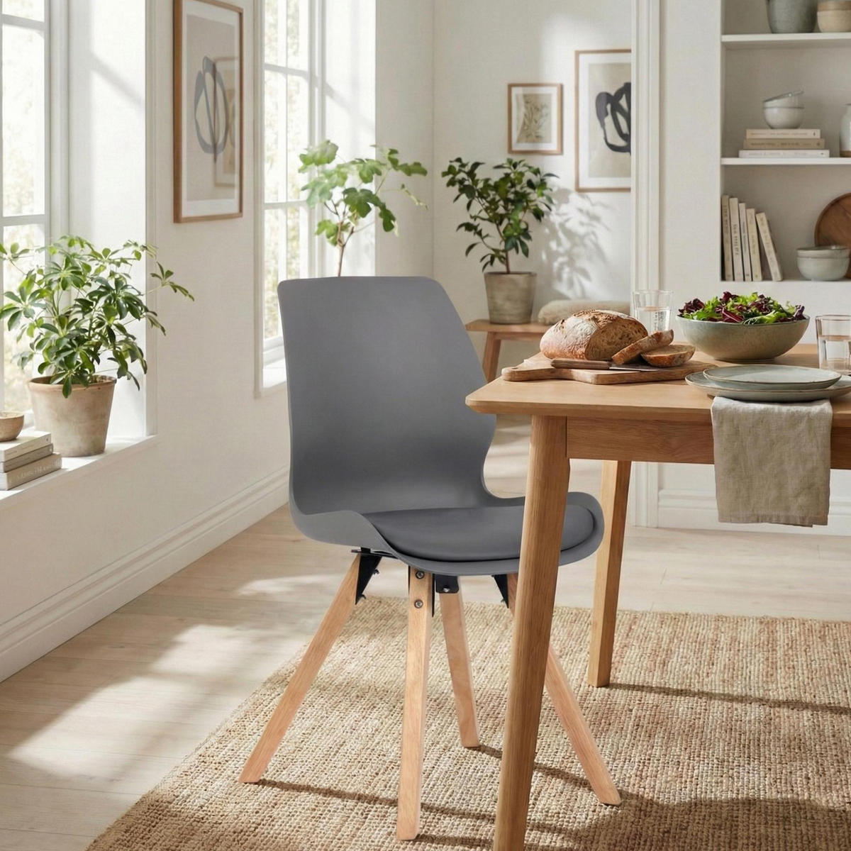 STUHL 2er Set Kunststoff Grau - Eukalyptusholzfarben/Grau, Holz/Kunststoff (48/87/58cm) - CLP