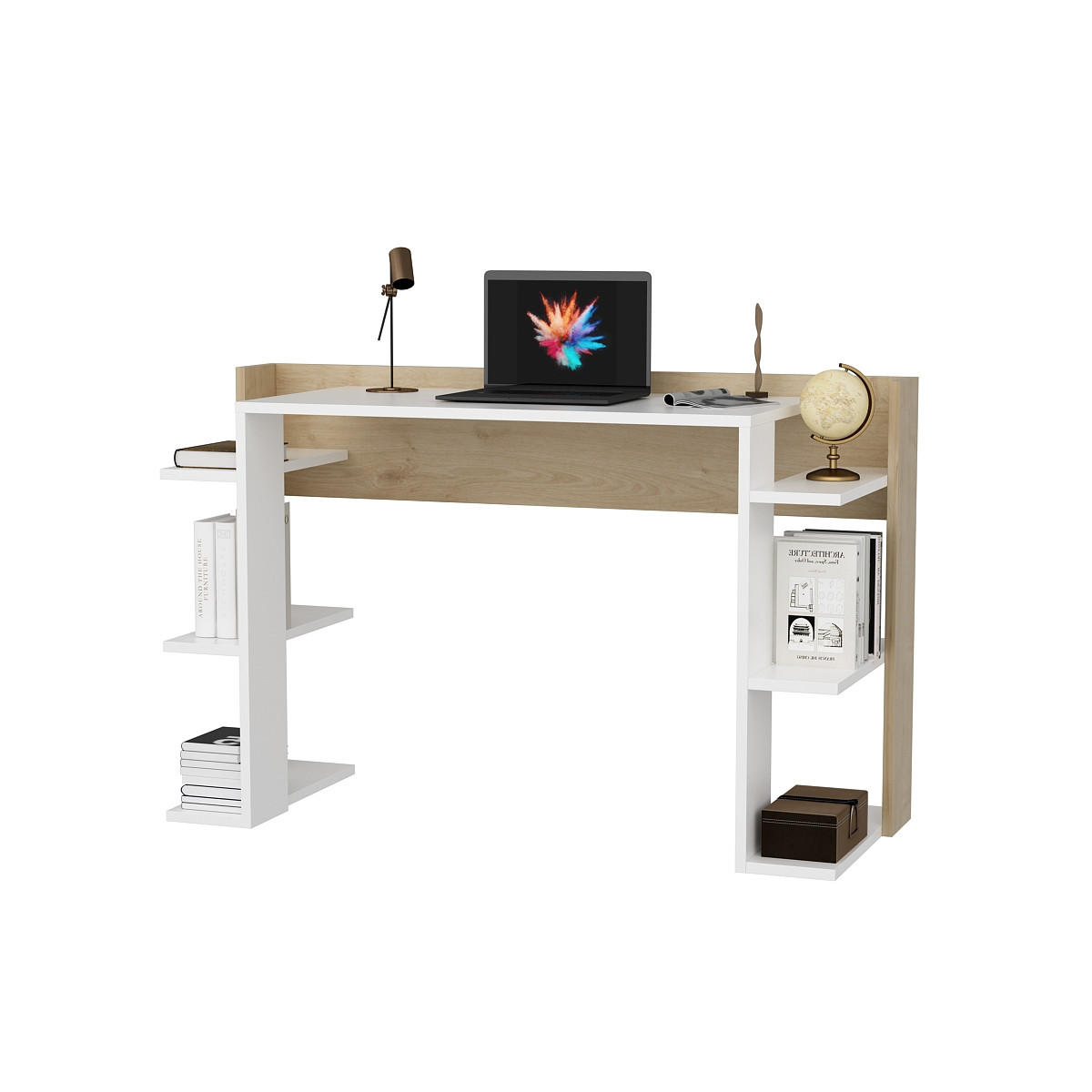 COMPUTERTISCH Cınar Weiss Eiche - Eichefarben/Weiß, Holzwerkstoff (122.6/45/77cm) - Decorotika