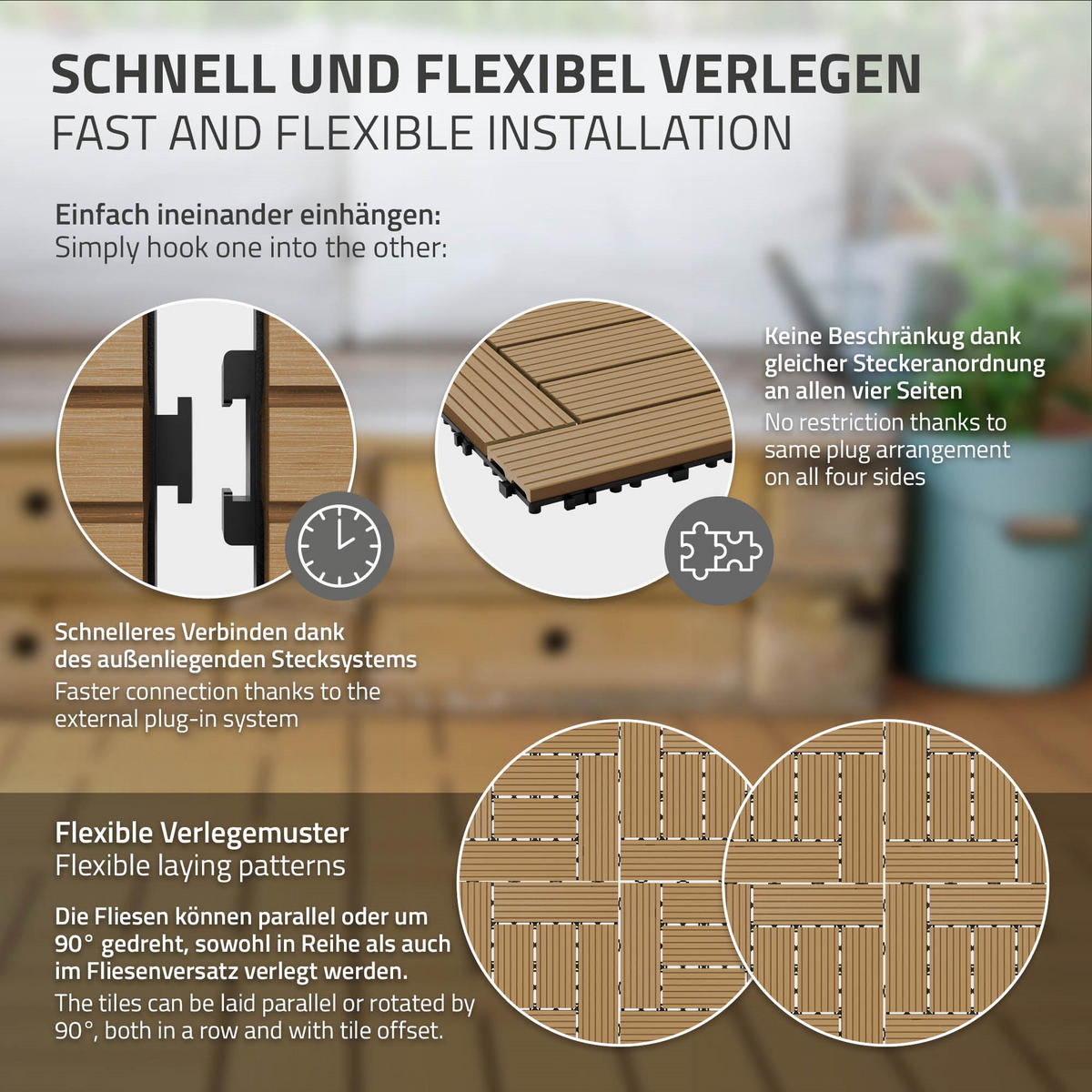 TERASOVÁ DLAŽBA Teak 22 kusů - teaková, kompozitní dřevo (30/30/2cm) - ECD-Germany