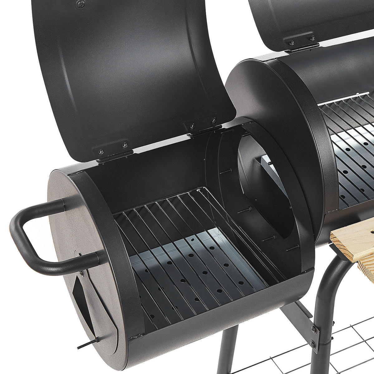 HOLZKOHLEGRILL mit Räucherkammer schwarz rollbar Satah - Schwarz, Metall (110/115/51cm)