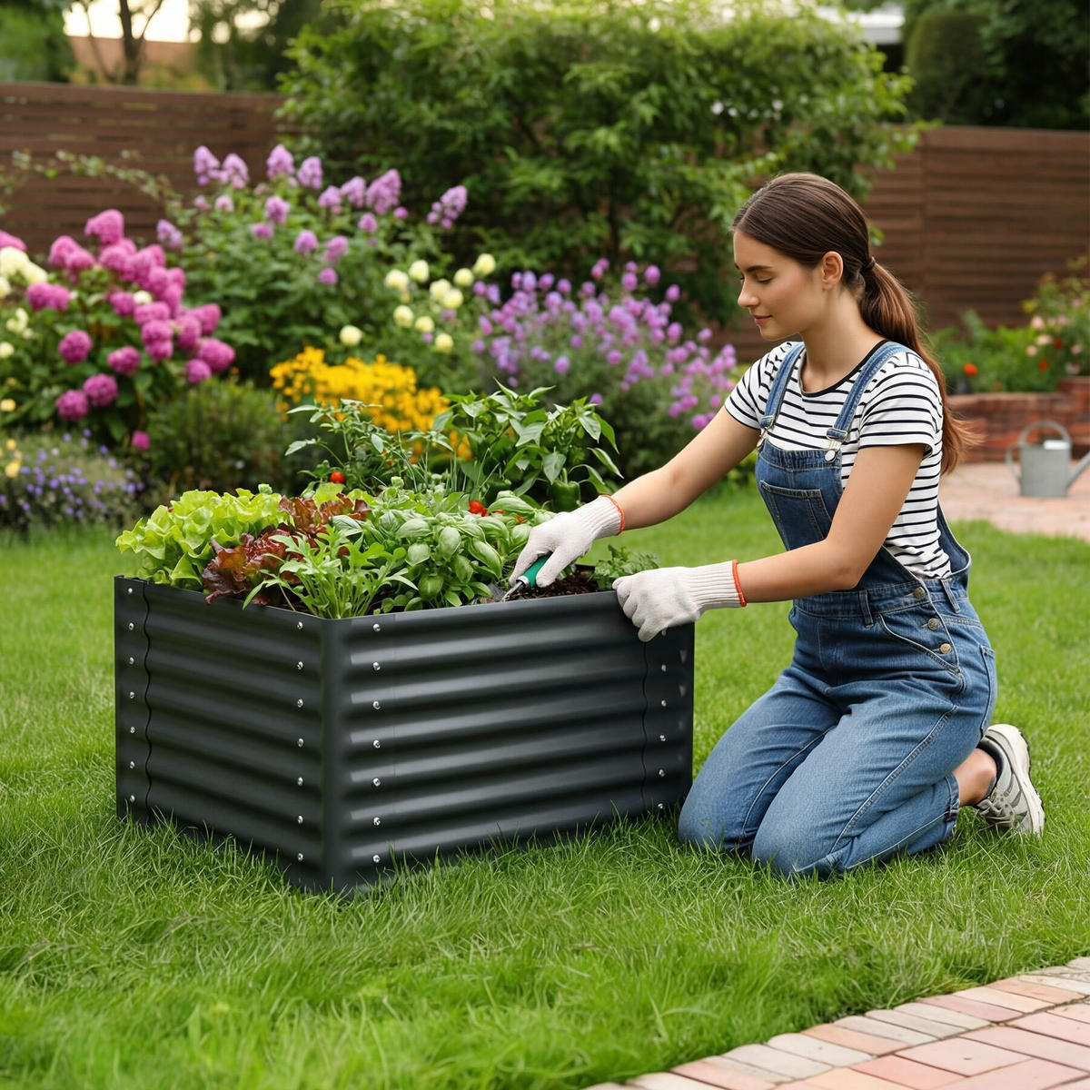 HOCHBEET Salvia, verzinkt, 80 x 80 x 62 cm, 380 l, inkl. Handschuhe, grau - Grau, Metall (80/62/80cm) - tectake