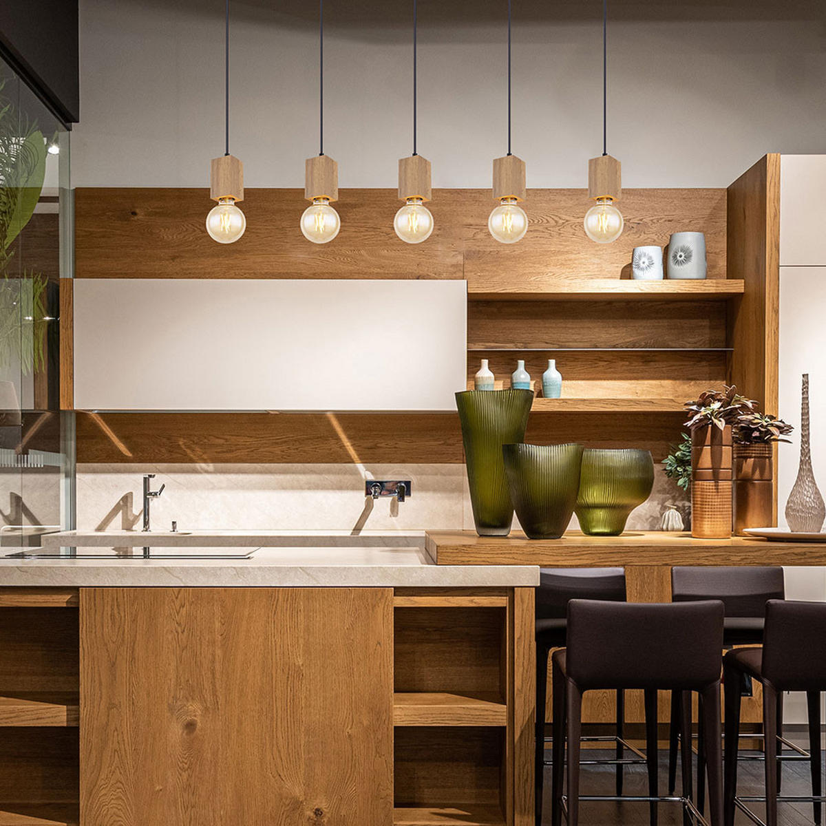 HÄNGELEUCHTE Holzoptik Braun 5 Flammig - Braun, Metall (115/6/120cm) - Globo Lighting