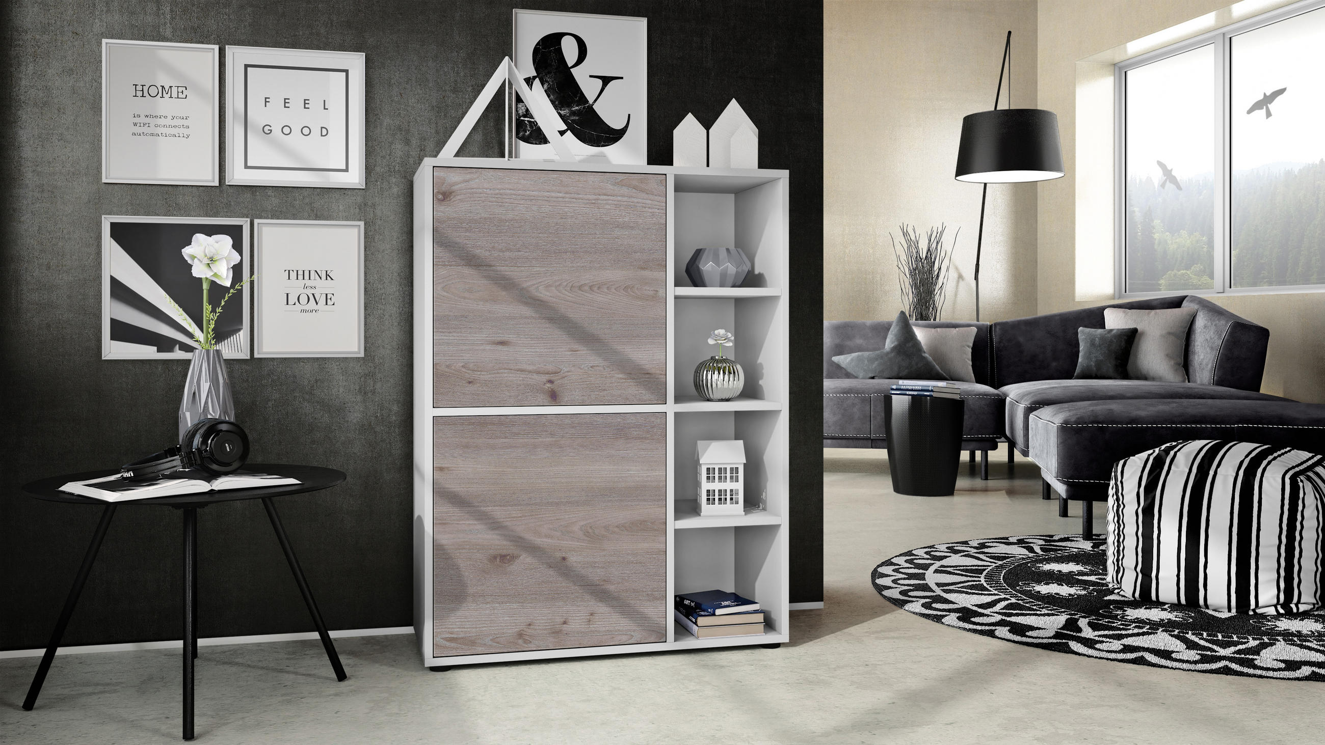 HIGHBOARD Cuba Türen in Eiche Nordic - Silbereichenfarben, Holzwerkstoff (79/105.5/35.5cm) - Vladon