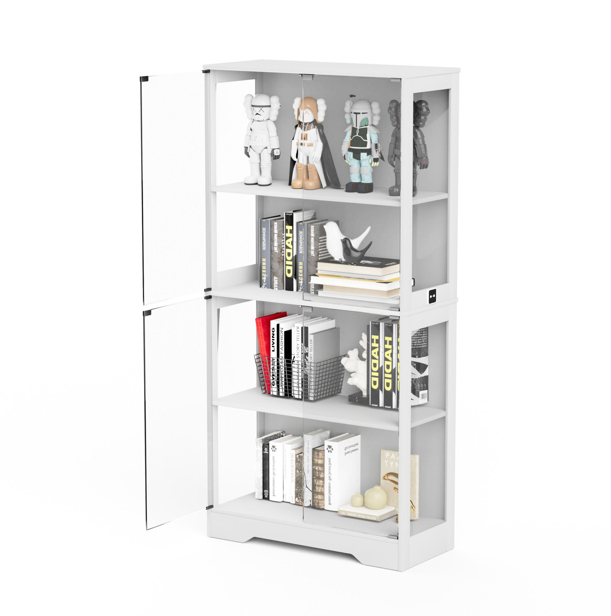 VITRINE 80/35/165 cm in Weiß mit LED-Beleuchtung und Glastüren - Weiß, Holzwerkstoff (80/165/35cm) - Flora Grace