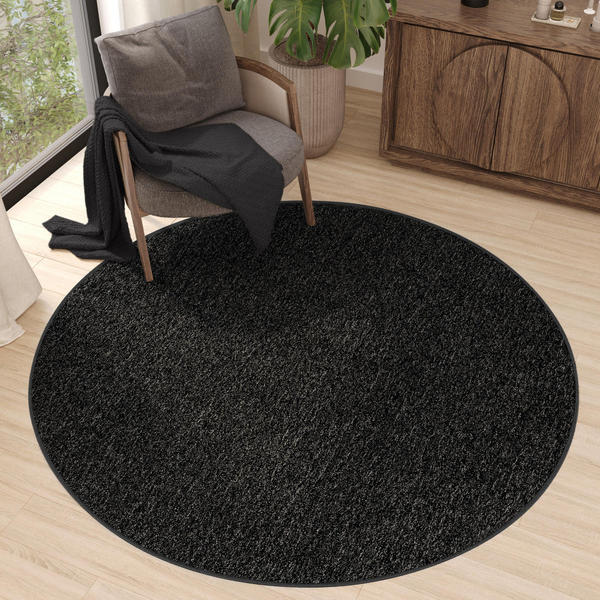 TEPPICH NIZZA Anthrazit, rund 100/100 cm - Anthrazit, Textil (100/100cm) - Tapiso