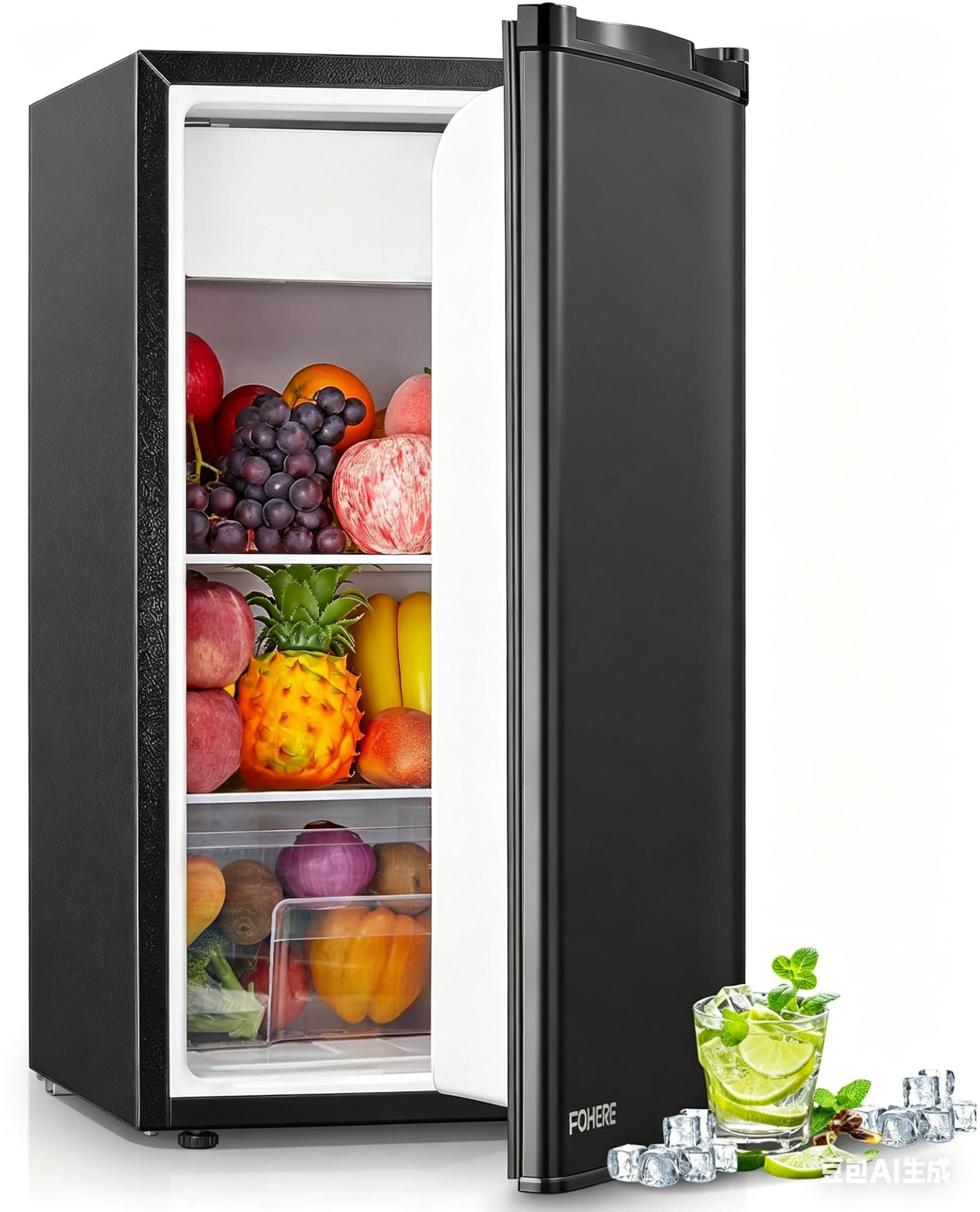 KÜHLSCHRANK 90L - Schwarz, Metall (45/48/80cm) - FOHERE