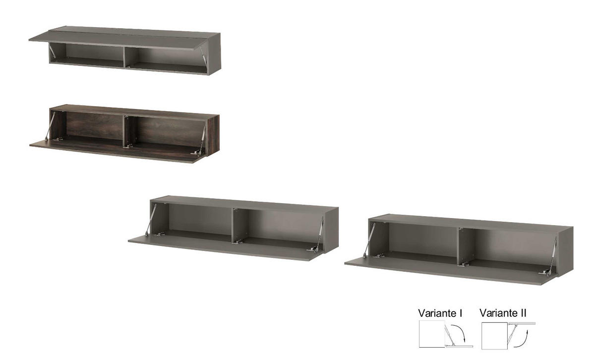 WOHNWAND Thermo Eiche, grau, Wohnkombination 4-teilig mit Soft-Close 327 cm - Eichefarben/Grau, Holzwerkstoff (327/170/45cm) - Furn.Design