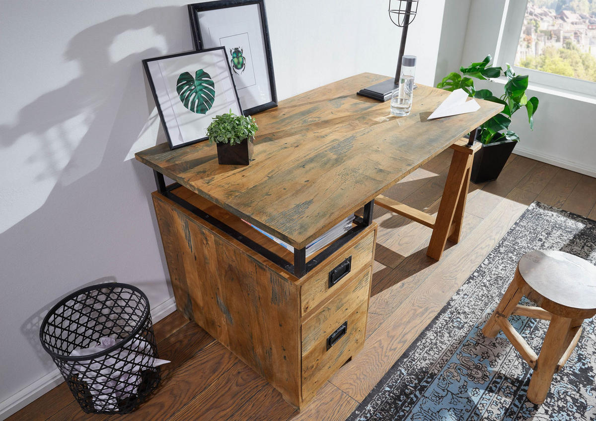SCHREIBTISCH Mango 140x78x80 natur lackiert RAILWAY #129 - Naturfarben, Holz (78/140/80cm) - Massivmoebel24