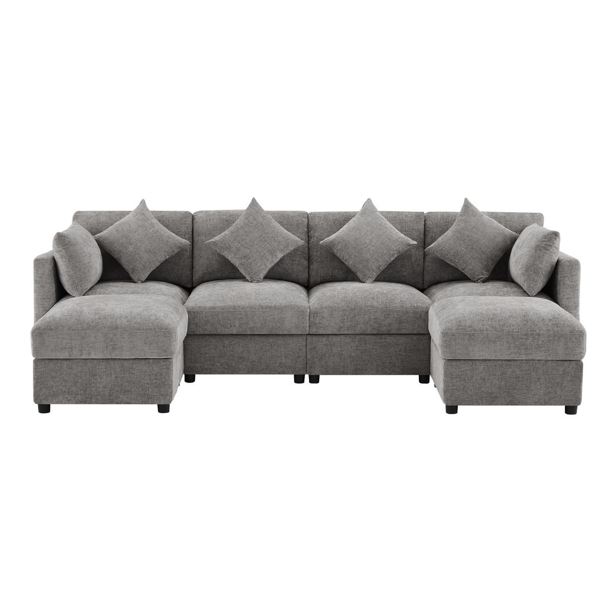 MODULARES Ecksofa 284/156,5/86 cm aus Chenille mit verstellbaren Armlehnen Grau - Grau, Textil (156.5/284cm) - Modenvie