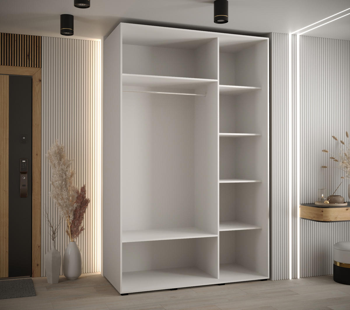 SCHWEBETÜRENSCHRANK 235,2/150/60 3-türig - Schwarz/Weiß, Holz/Metall (150/235/60cm) - Abiks Möbel