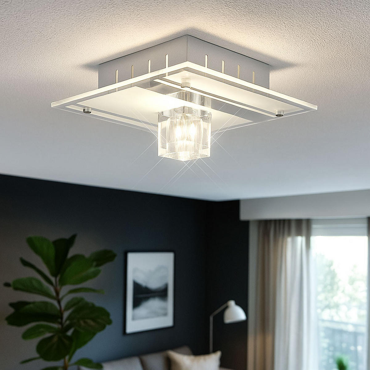 DECKENLEUCHTE Metall Silber kristall 2er Set - Silberfarben, Glas (18/18/8cm)