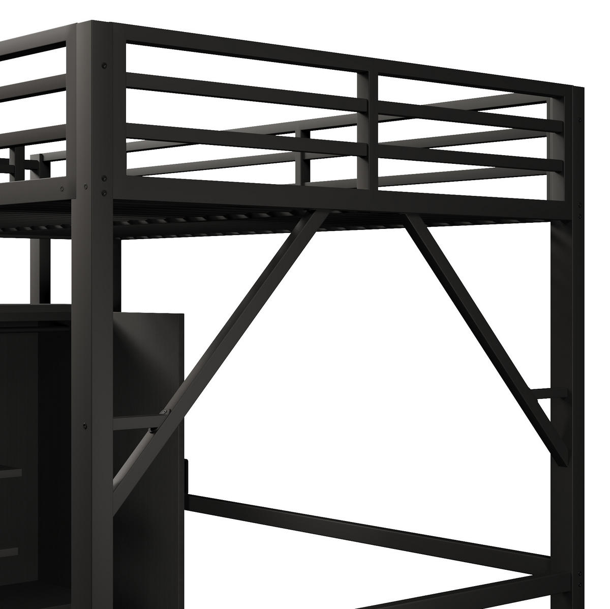HOCHBETT 140/200 cm schwarz aus Metall/MDF mit Schrank und LED - Schwarz, Holzwerkstoff (140/200cm) - OKWISH