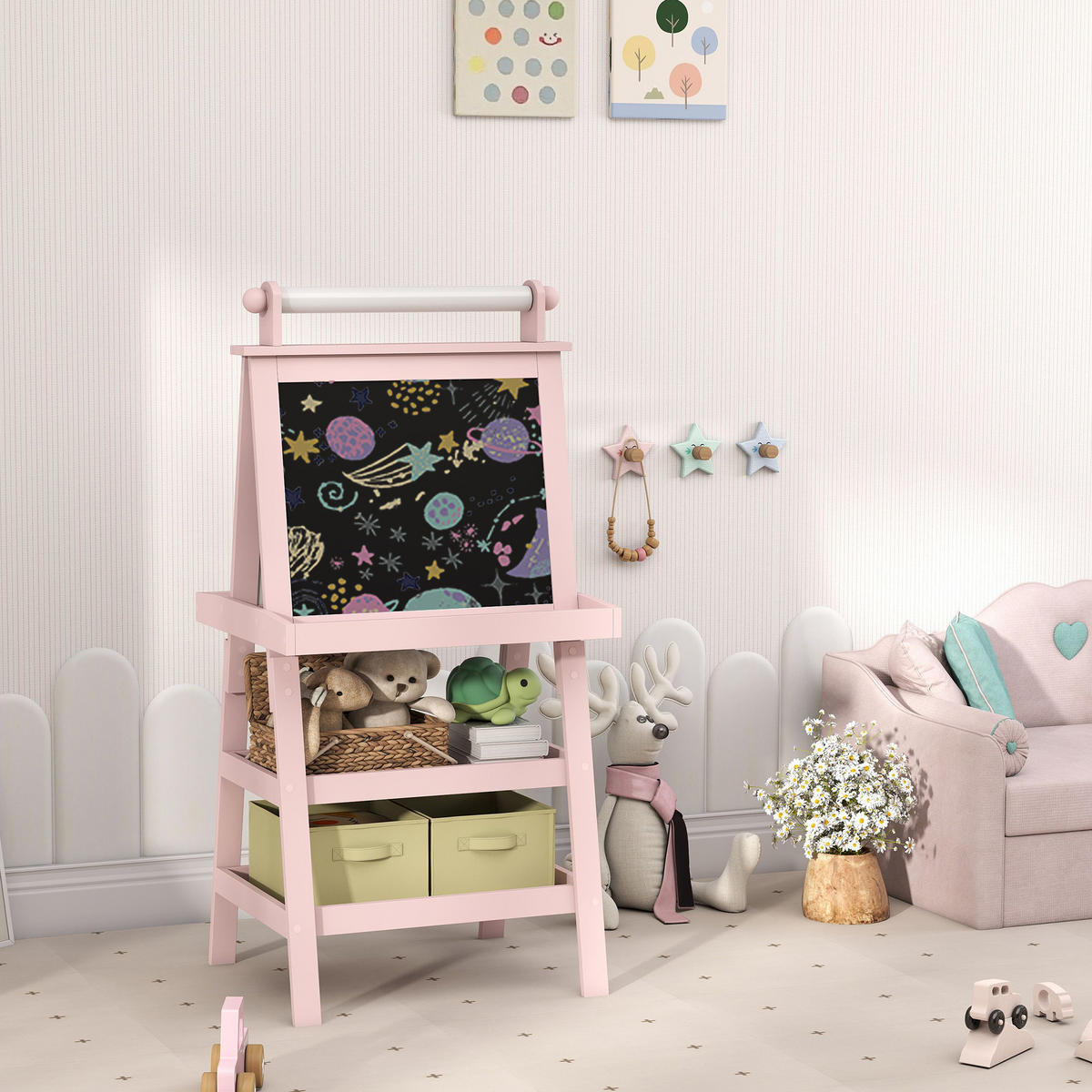 MALTAFEL DE-18198 3-in-1 mit Magnet- & Kreidetafel Rosa - Pink, Holzwerkstoff (48/118/59cm) - ComfortXL