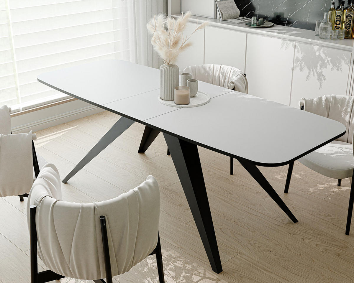 AUSZIEHTISCH FENTO 180/90/76 cm, Schwarz / Weiß - Schwarz/Weiß, Holzwerkstoff/Metall (90/180/76cm) - Idohome