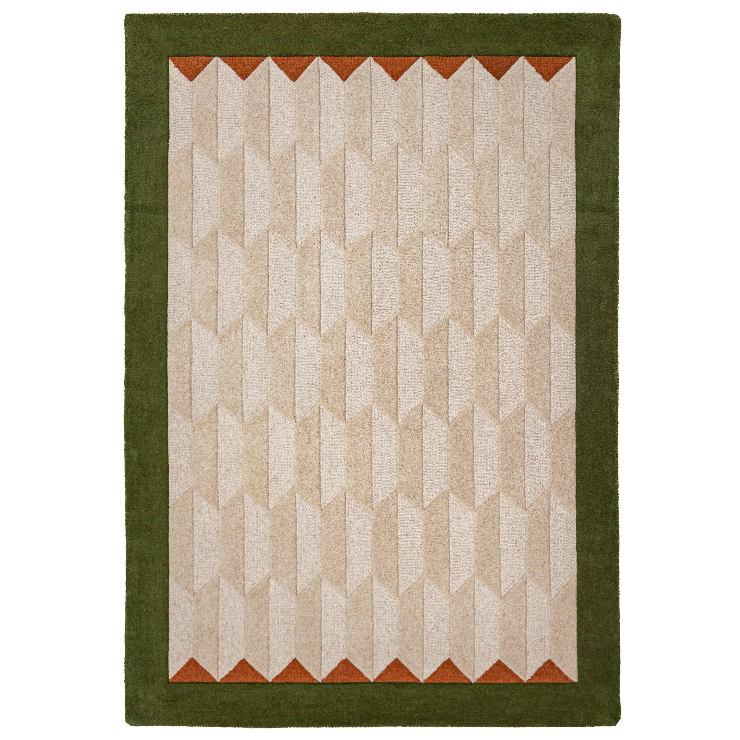 WOLLTEPPICH handgetuftet DARENT, Wabenmuster, Erdtöne-Grün, 200 x 290 cm - Grün, Textil (200/290cm) - KADIMA DESIGN