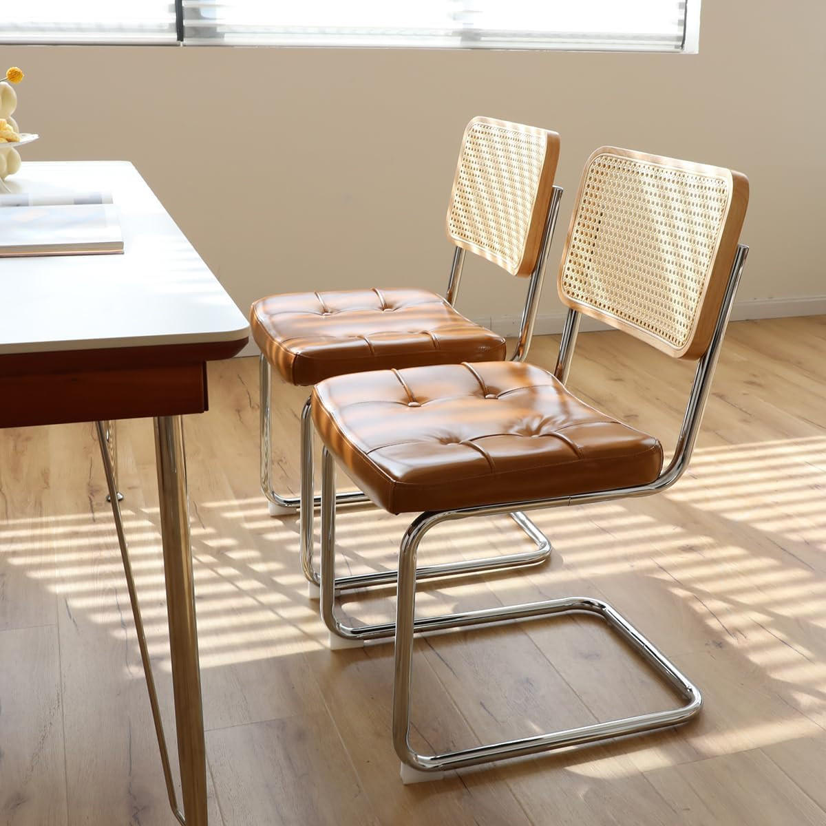 SCHWINGSTUHL DE-36904 2er-Set mit Kunstlederbezug und Rattan-Rückenlehne Braun - Braun, Metall (46.4/84.6/53cm) - ComfortXL